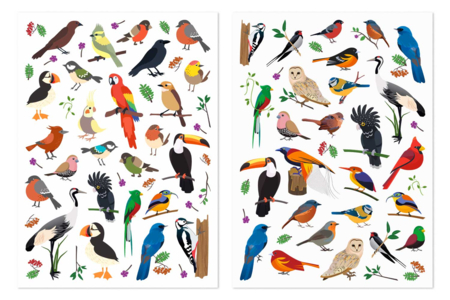 Gomets "Aves del Mundo" - 3 sets (6 planchas) - Gomets animales – 10doigts.fr