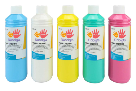 Gouache 10doigts efecto tiza líquida, 500 ml - 5 colores - Tizas, pizarras, pizarrones – 10doigts.fr