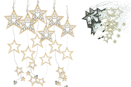 Guirnalda colgante estrellas y corazones de madera y espejo 34 cm - Guirnaldas y colgantes de Navidad – 10doigts.fr