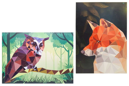 Kit 2 tableaux gommettes au numéro : Hiboux et Renard - Kits creativos gomets – 10doigts.fr