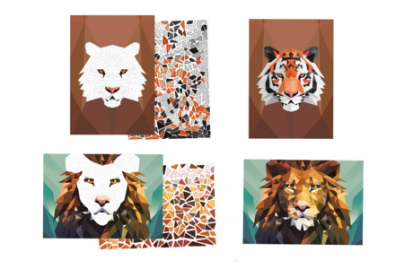 Kit 2 tableaux gommettes au numéro : Tigre et Lion - Kits creativos gomets – 10doigts.fr