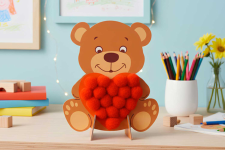 Set of 4 Cardboard Bears with Pom-Poms - 2 - Creative Kits for Mother's Day - 10doigts.com - Creative Kits for Mother's Day – 10doigts.fr