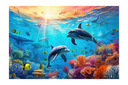 Dolphins Diamond Painting Kit - 50 x 40 cm - 1 - Diamond Painting: Complete Kit - 10doigts.com - Diamond Painting: Complete Kit – 10doigts.fr