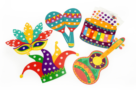 Formas de Carnaval + gomets – Pack de 5 formas - Kits creativos Carnaval - Actividades manuales y de bricolaje para Carnaval – 10doigts.fr