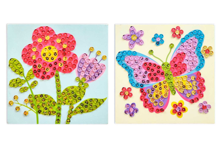 Cuadros lentejuelas flor y mariposa  - Kits listos para usar – 10doigts.fr