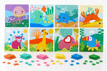 Lot de 2 kits tableaux gommettes - 8 tableaux (animaux marins + jungle) - Novedades 2026 – 10doigts.fr