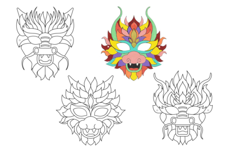 Coloring Masks Dragons - 4 Designs - 1 - Creative Masks for Kids - 10doigts.com - Creative Masks for Kids – 10doigts.fr