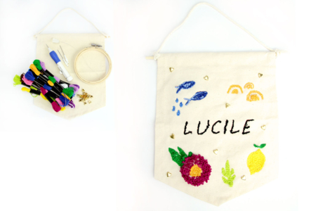 Embroidered Pennant in Punch Needle - 2 - DIY Home Decor Crafts - 10doigts.com - Handicrafts Home Decor DIY – 10doigts.fr