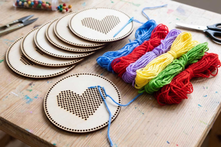 materiel kit coeur en bois à broder - Sewing Kits – 10doigts.fr