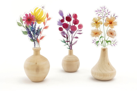 Mini Wooden Vases + Bouquets - 3 Pieces - 1 - Vases and Soliflores to Decorate - 10doigts.com - Vases and Soliflores to Decorate – 10doigts.fr
