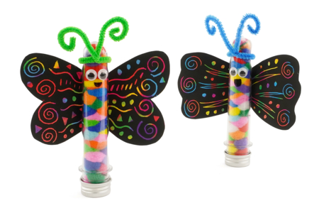 mariposa tarjeta para raspar pompones DIY niños - Actividades manuales animales: nuestras ideas creativas para los niños – 10doigts.fr