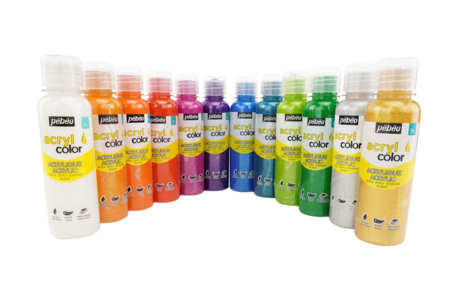 Pintura acrílica brillante y con purpurina - 12 frascos - Pintura acrílica a efectos – 10doigts.fr