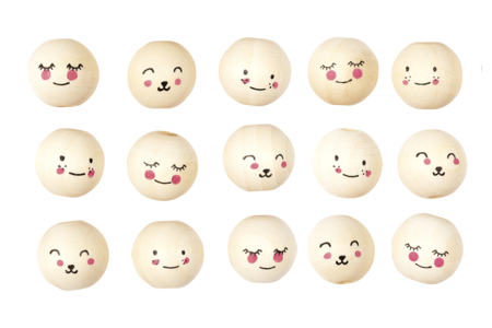 Wooden Beads Faces Ø 1.5 cm - 15 Pieces - 1 - Wood Beads - 10doigts.com - Wood Beads – 10doigts.fr