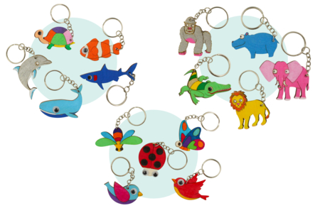 Wood Animal Keychains - 5 Pieces - 1 - Keychains - 10doigts.com - Keychains – 10doigts.fr