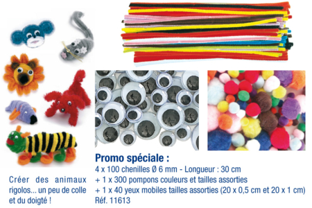 PROMO : 4 bolsas de 100 limpiapipas + 1 bolsa de 300 pompones + 1 bolsa de 40 ojos móviles - Limpiapipas – 10doigts.fr