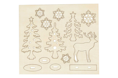 Wooden Christmas Scene - Deer and Trees to Assemble - 3 - Raw Wood Decor - 10doigts.com - Raw Wood Decor – 10doigts.fr