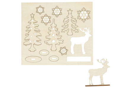 Wooden Christmas Scene - Deer and Trees to Assemble - 1 - Raw Wood Decor - 10doigts.com - Raw Wood Decor – 10doigts.fr