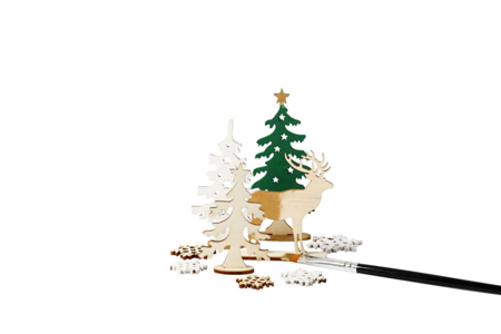 Wooden Christmas Scene - Deer and Trees to Assemble - 2 - Raw Wood Decor - 10doigts.com - Raw Wood Decor – 10doigts.fr