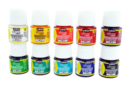 Set de 10 frascos de pintura vitral 10 X 45 ml  - Pintura vidrio y loza – 10doigts.fr