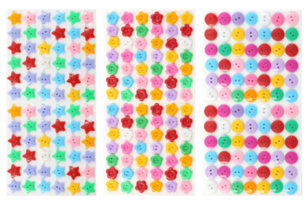 Set de 300 gomets de formas surtidas: redondas, estrellas, flores - Botones – 10doigts.fr