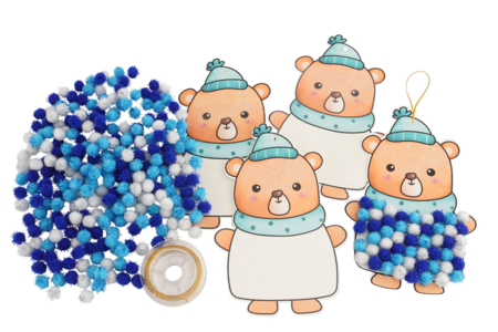 Cardboard Bear with Pom Poms - 4 Pieces - 1 - Christmas Garland and Ornaments - 10doigts.com - Christmas Garland and Ornaments – 10doigts.fr