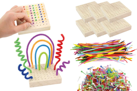 Set de 6 soportes de madera con agujeros + 400 limpiapipas + 2000 alfileres de plástico - Kits educativos: el placer de aprender a través de la manipulación. – 10doigts.fr