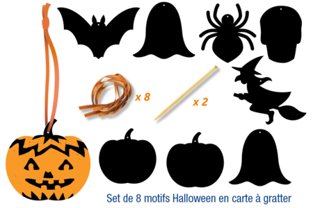 Set de 8 motivos de Halloween en carta a rascar - Cartas para rascar, para puntear – 10doigts.fr