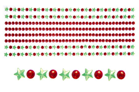 Red and Green Adhesive Rhinestones - 8 Strips - 1 - Sticker rhinestones - 10doigts.com - Sticker rhinestones – 10doigts.fr