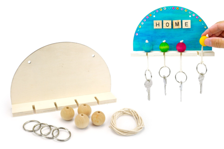 Soporte mural redondeado + 4 llaveros para montar - Objetos de madera para el hogar – 10doigts.fr