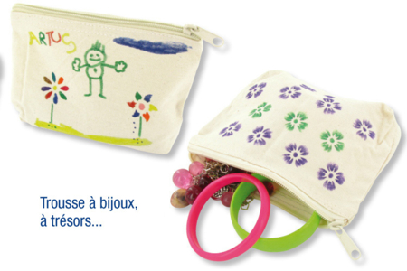Estuche de bisutería, de tesoros... de algodón con cierre de cremallera 19 x 13.5 cm - Plantillas adhesivas – 10doigts.fr