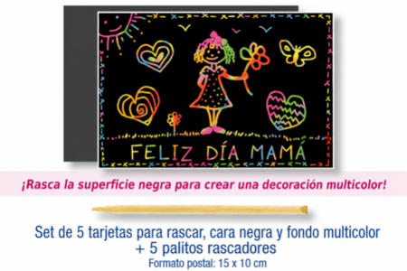 Cartas de rascar cara negra fondo multicolor + 5 rascadores - Cartas para rascar, para puntear – 10doigts.fr