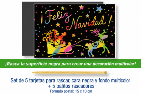 Cartas de rascar cara negra fondo multicolor + raspadores - 5 pcs - Cartas para rascar, para puntear – 10doigts.fr