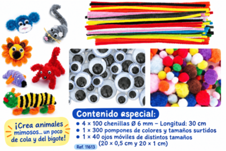 OFERTA ESPECIAL: 4 bolsas de 100 limpiapipas + 1 bolsa de 300 pompones + 1 bolsa de 40 ojos móviles - Limpiapipas – 10doigts.fr