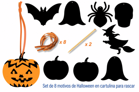 Set de 8 motivos de Halloween en carta a rascar - Cartas para rascar, para puntear – 10doigts.fr
