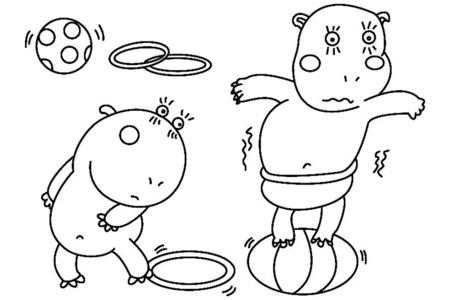 Printable coloring pages: Hippopotamus 02 – 10 Doigts