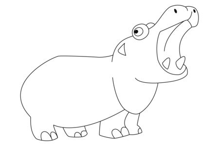 Printable coloring pages: Hippopotamus 06 – 10 Doigts