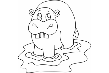 Printable coloring pages: Hippopotamus 07 – 10 Doigts