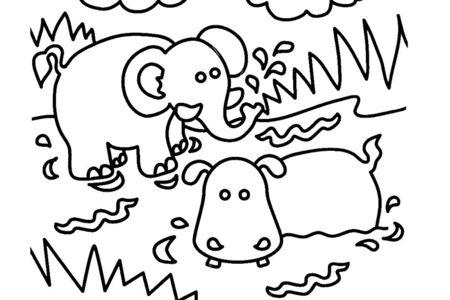 Printable coloring pages: Elephant and Hippopotamus01 – 10doigts