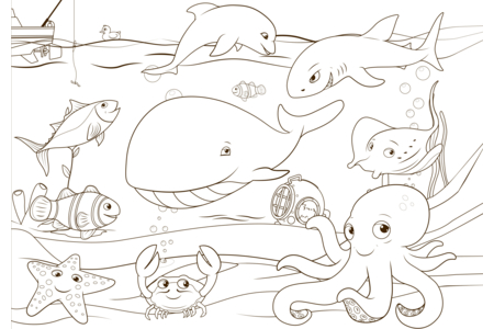 Printable coloring pages: Sea animals 2 – 10doigts