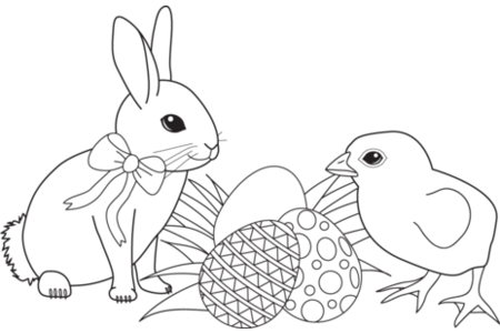 Printable coloring pages: Rabbit and chick 01 – 10 Doigts