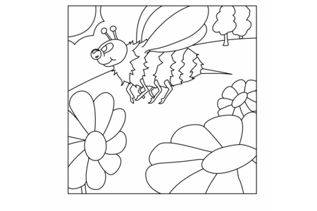 Printable coloring pages: Flowers and Bee 02 – 10 Doigts