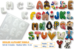 Set de 3 moules "ALPHABET Rigolo" - Moules pour plâtre, savon, béton ... - 10doigts.fr - 2