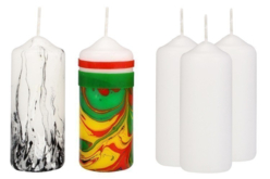 Bougies blanches décorées avec du marbling - Cires Bougies - 10doigts.fr