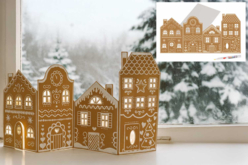 Grand village de Noël pré-dessiné + 1 marqueur blanc - Crèches et villages de Noël à fabriquer - 10doigts.fr