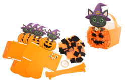 Kit paniers chat citrouille - 4 pièces - Sacs à bonbons Halloween - 10doigts.fr - 2