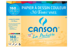 Pochette Canson Mi-Teintes - 12 Couleurs Vives assorties - Papiers colorés - 10doigts.fr