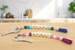 Porte-clés pompons PAPA et MAMAN - Pompons pour bricolage créatif - 10doigts.fr - 2