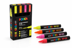 Posca Fluorescent PC5M - 4 Colors - Marqueurs POSCA : la référence mondiale de la peinture nomade - 10doigts.fr