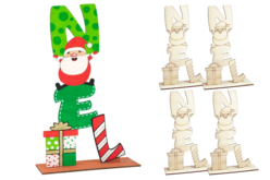 Supports mot "Noël" + socle en bois - 4 supports - Objets en bois Noël - 10doigts.fr