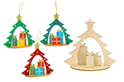 Suspensions sapin en bois - 4 pièces - Objets en bois Noël - 10doigts.fr